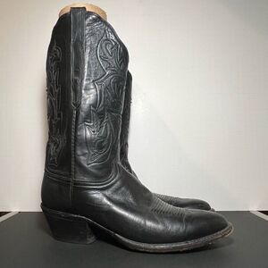 Mens LUCCHESE Black Leather Handmade Western Cowboy Boots / Size 10 Narrow